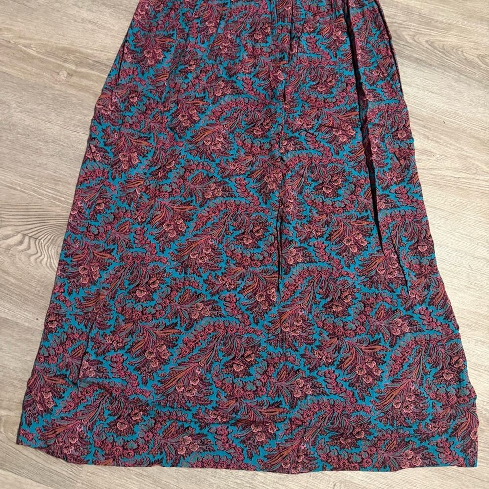 Vintage 90s Teal Paisley Floral Maxi Skirt Boho Cottagecore Indie Vibes Size 8 - Picture 9 of 9